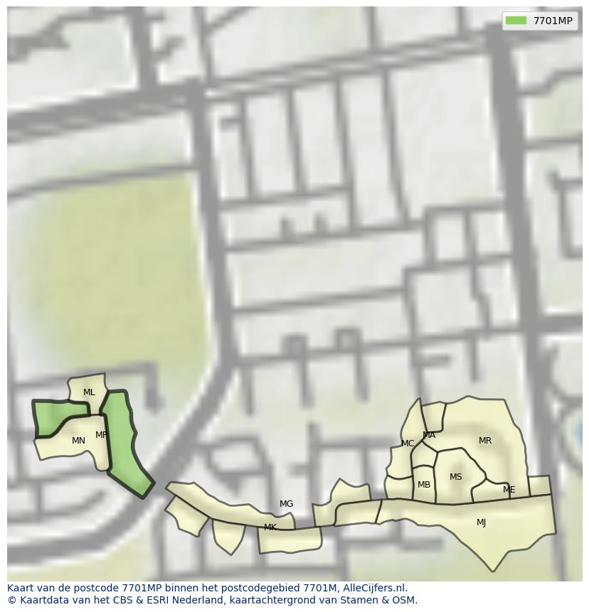 Afbeelding van het postcodegebied 7701 MP op de kaart.