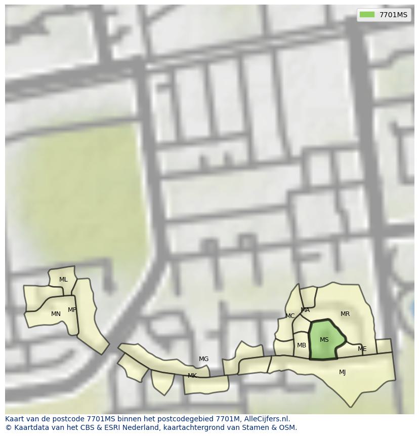 Afbeelding van het postcodegebied 7701 MS op de kaart.