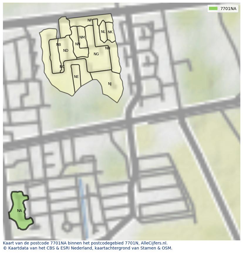 Afbeelding van het postcodegebied 7701 NA op de kaart.