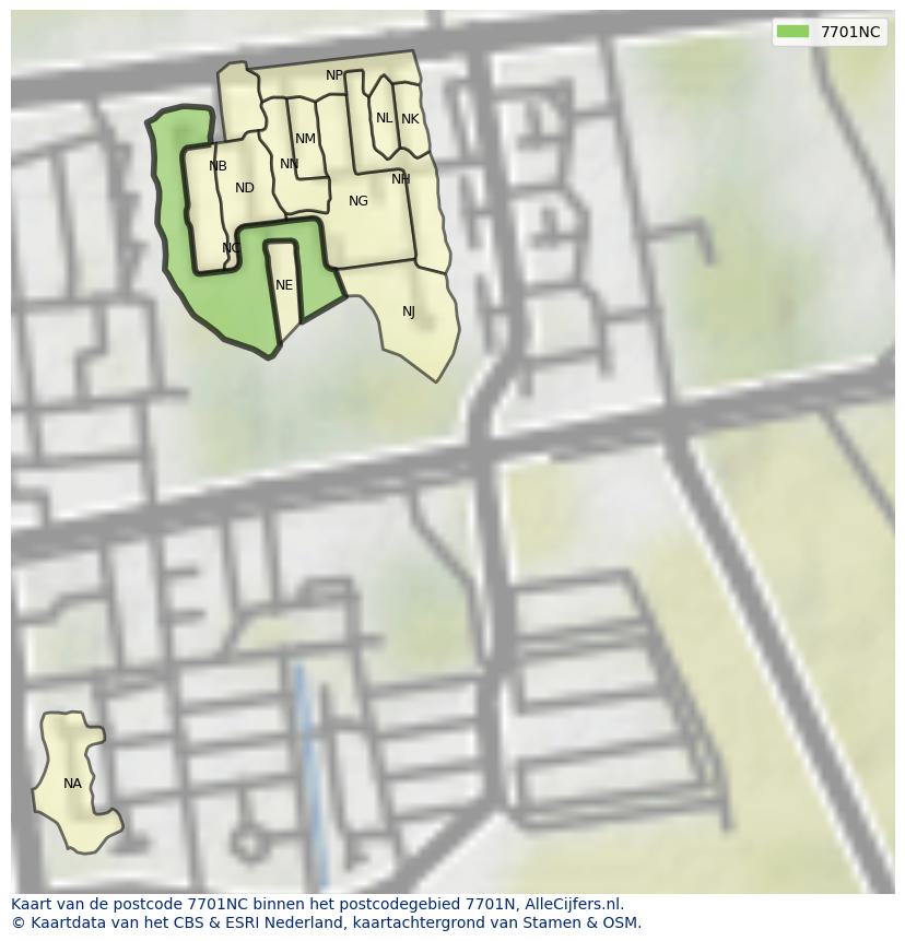 Afbeelding van het postcodegebied 7701 NC op de kaart.