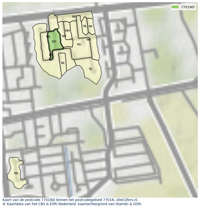 Afbeelding van het postcodegebied 7701 ND op de kaart.