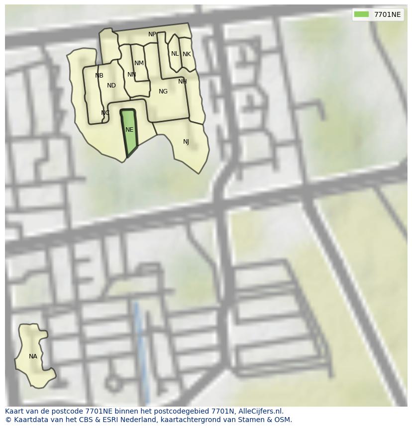 Afbeelding van het postcodegebied 7701 NE op de kaart.