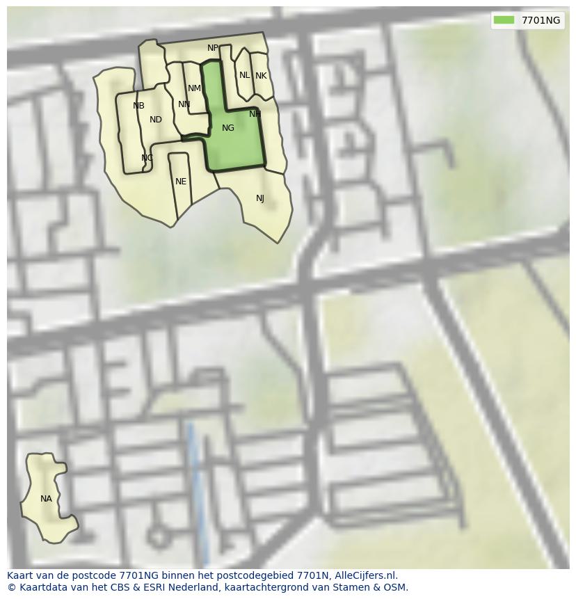 Afbeelding van het postcodegebied 7701 NG op de kaart.