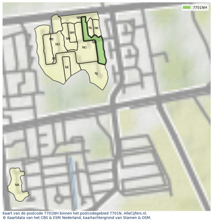 Afbeelding van het postcodegebied 7701 NH op de kaart.