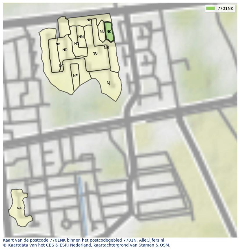 Afbeelding van het postcodegebied 7701 NK op de kaart.