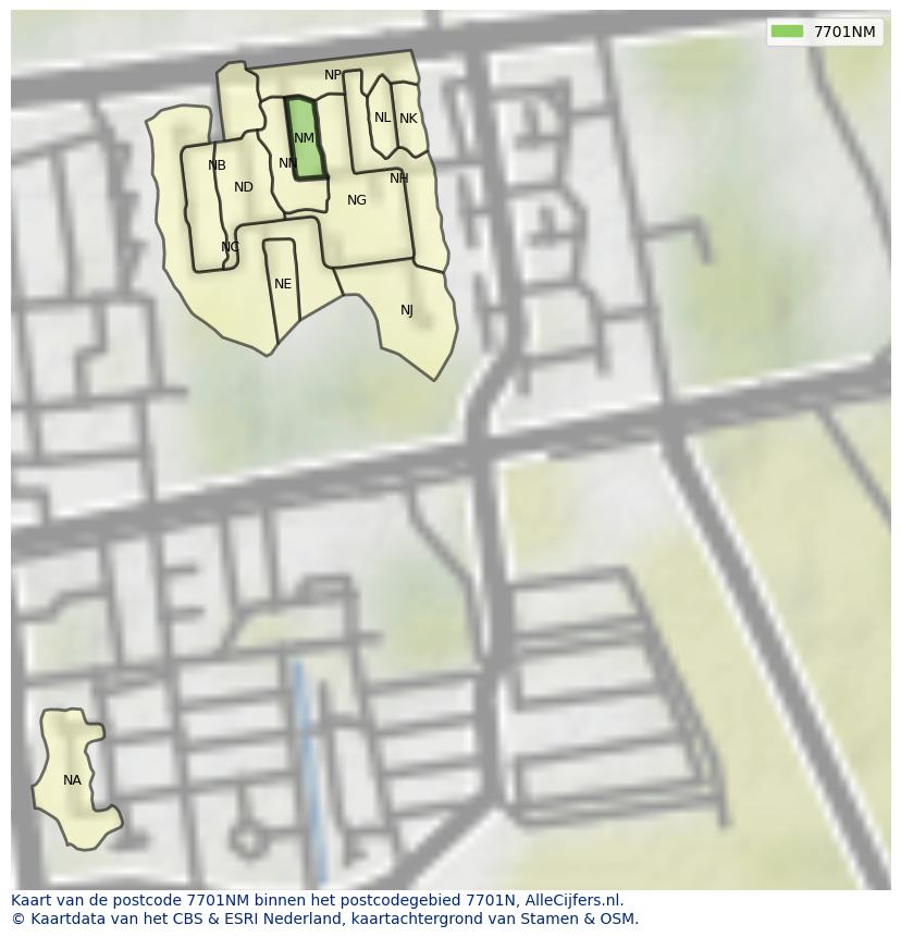 Afbeelding van het postcodegebied 7701 NM op de kaart.