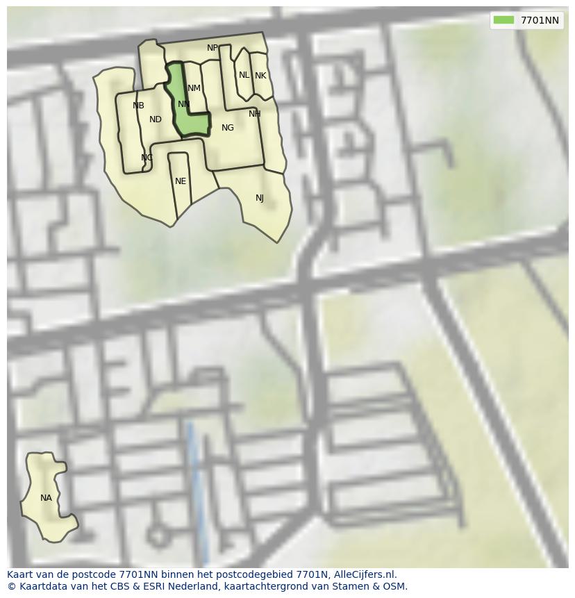 Afbeelding van het postcodegebied 7701 NN op de kaart.