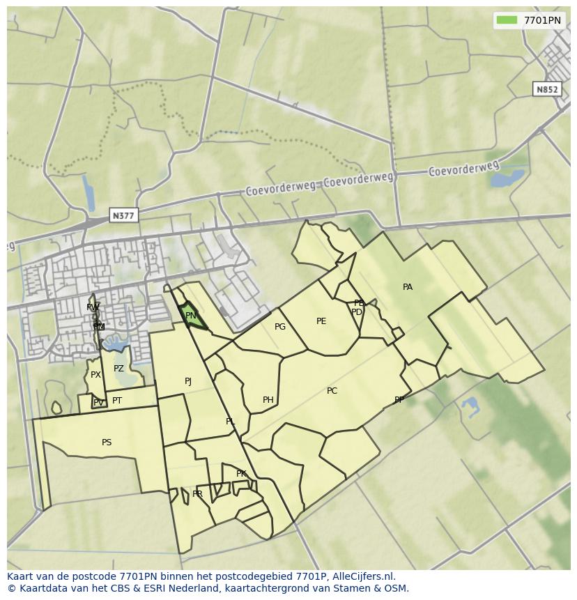 Afbeelding van het postcodegebied 7701 PN op de kaart.