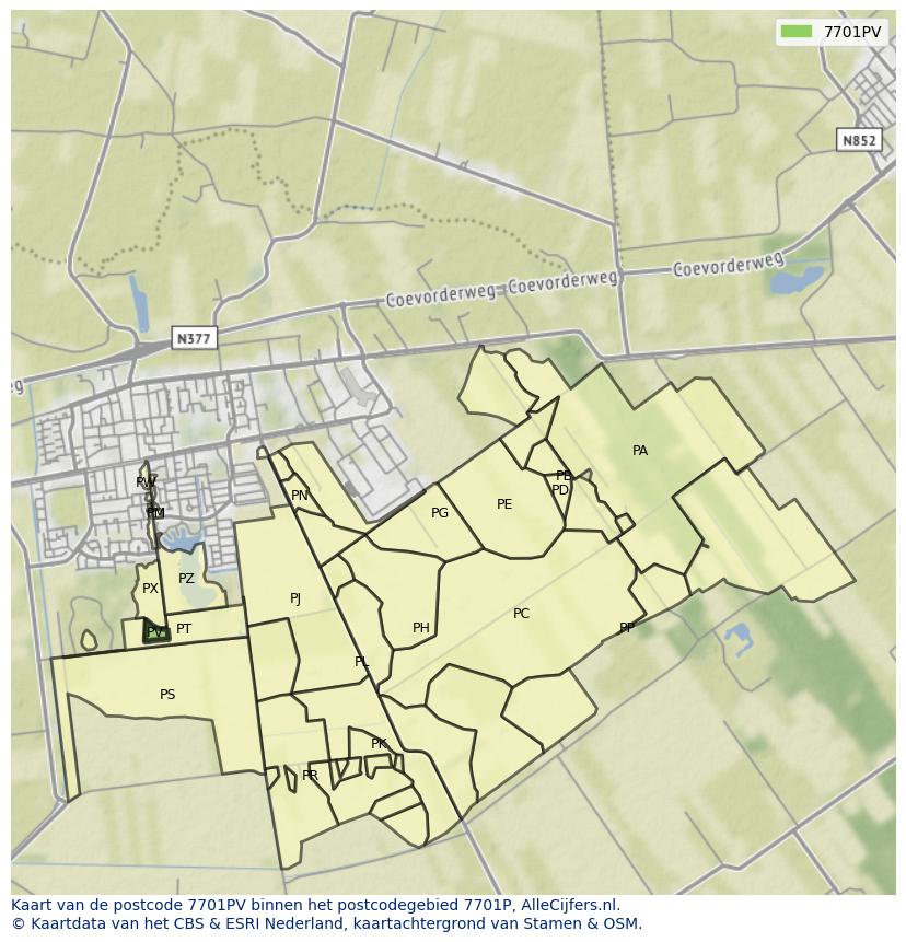 Afbeelding van het postcodegebied 7701 PV op de kaart.