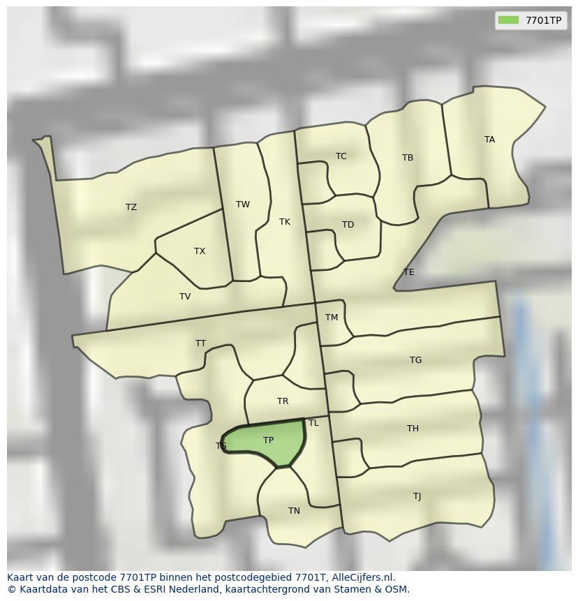Afbeelding van het postcodegebied 7701 TP op de kaart.