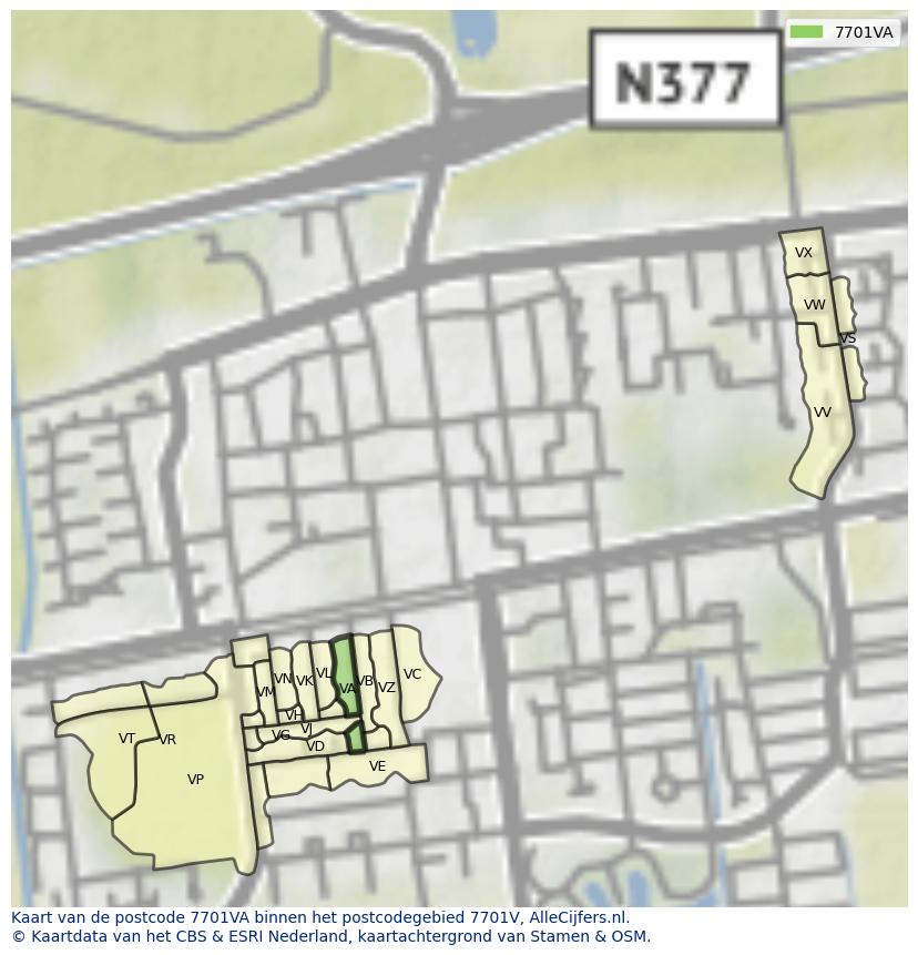 Afbeelding van het postcodegebied 7701 VA op de kaart.