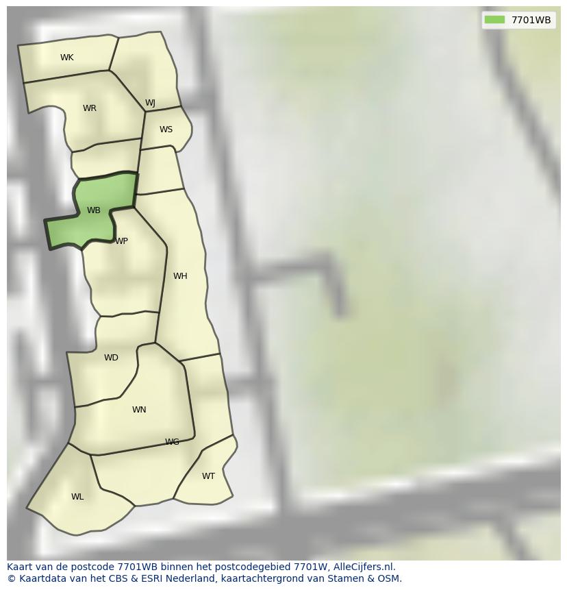 Afbeelding van het postcodegebied 7701 WB op de kaart.