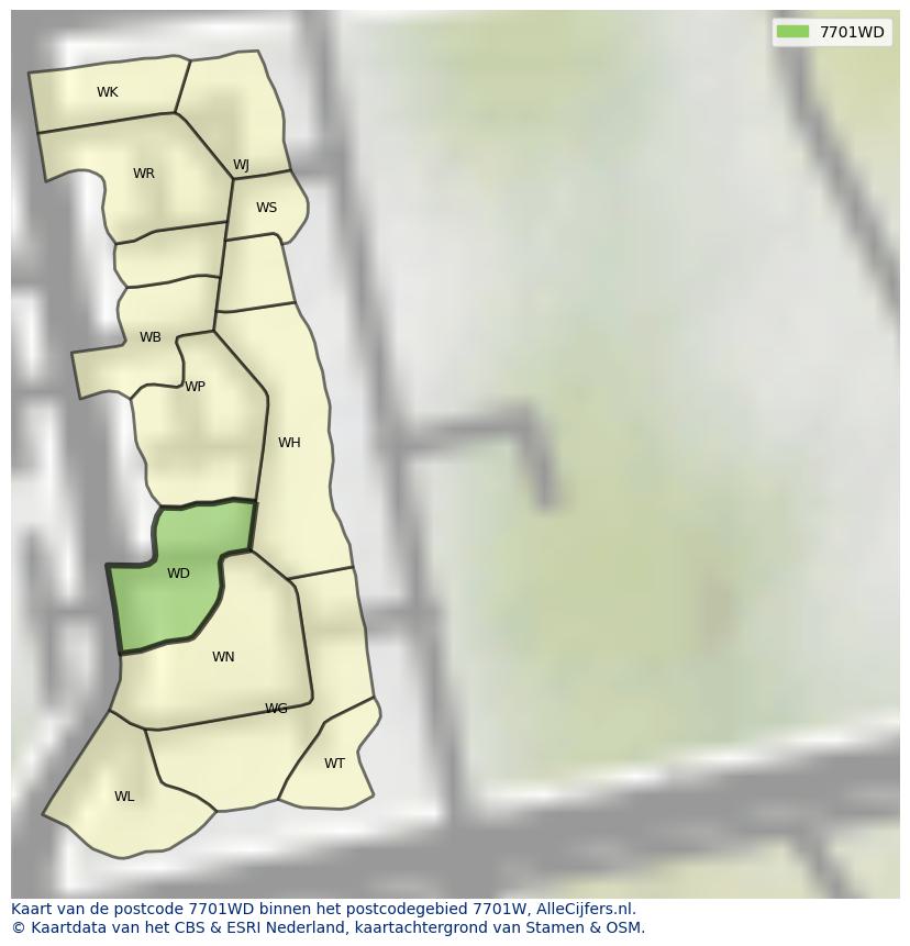Afbeelding van het postcodegebied 7701 WD op de kaart.