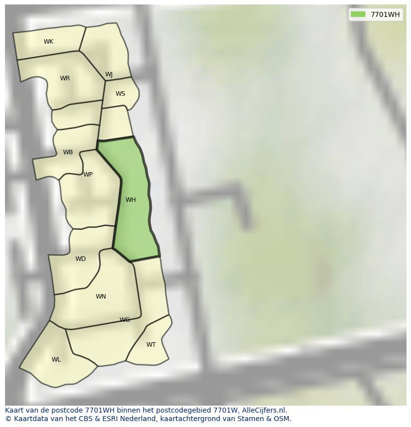 Afbeelding van het postcodegebied 7701 WH op de kaart.