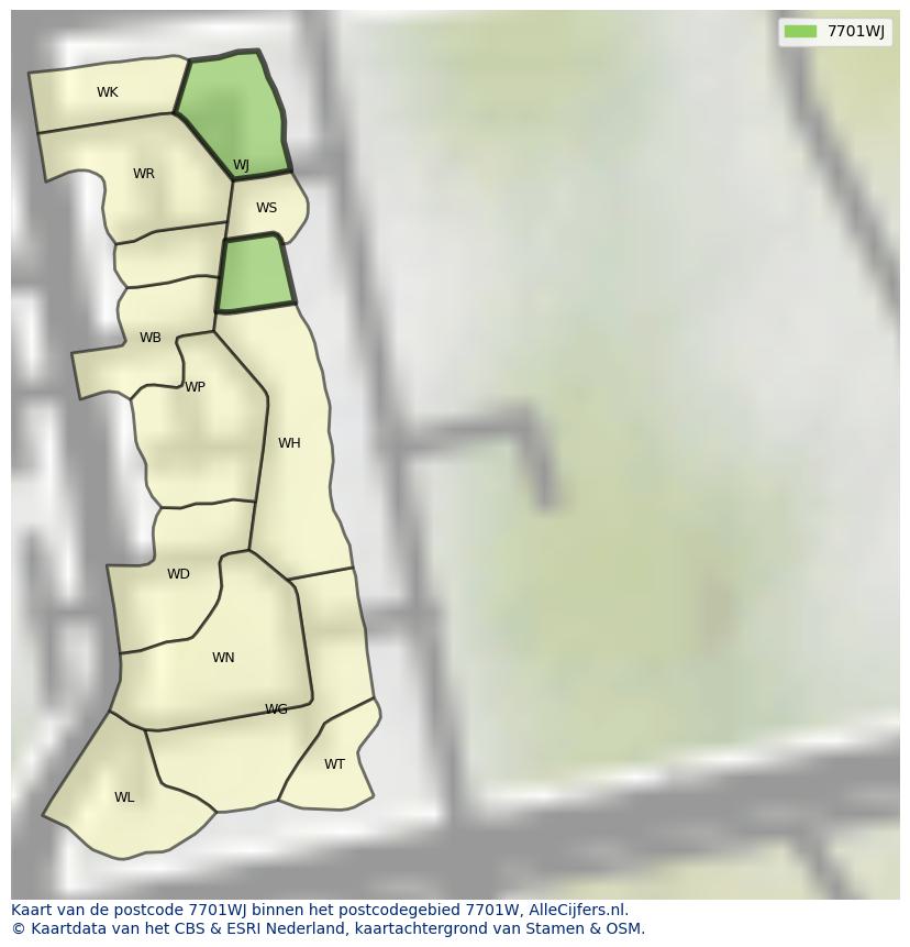 Afbeelding van het postcodegebied 7701 WJ op de kaart.
