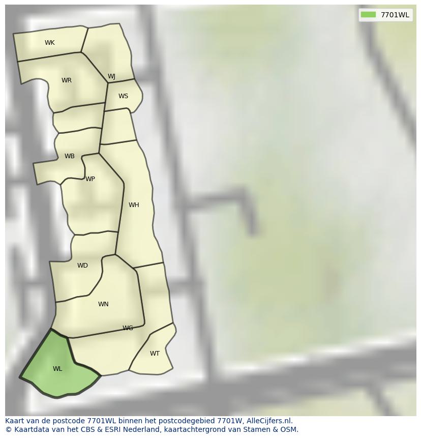 Afbeelding van het postcodegebied 7701 WL op de kaart.