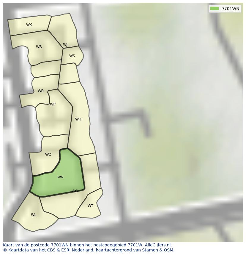 Afbeelding van het postcodegebied 7701 WN op de kaart.