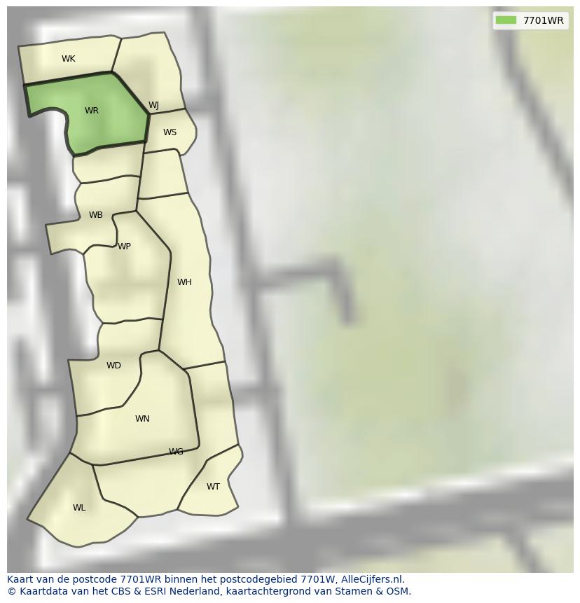 Afbeelding van het postcodegebied 7701 WR op de kaart.