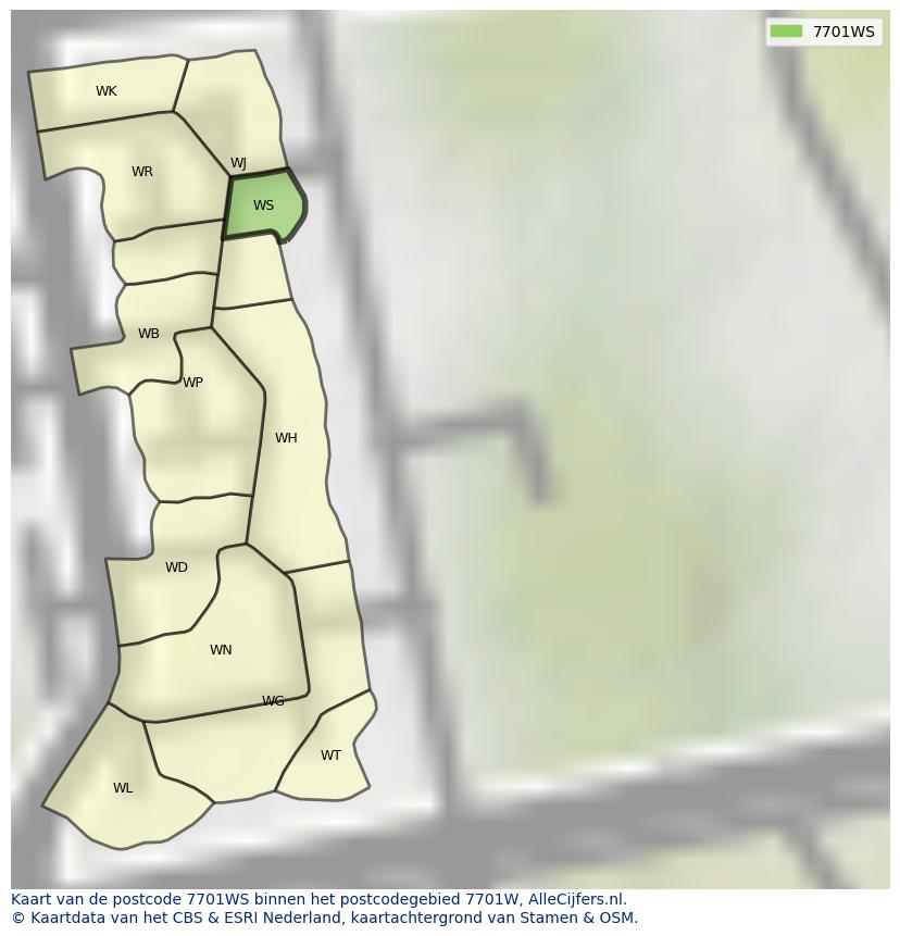 Afbeelding van het postcodegebied 7701 WS op de kaart.