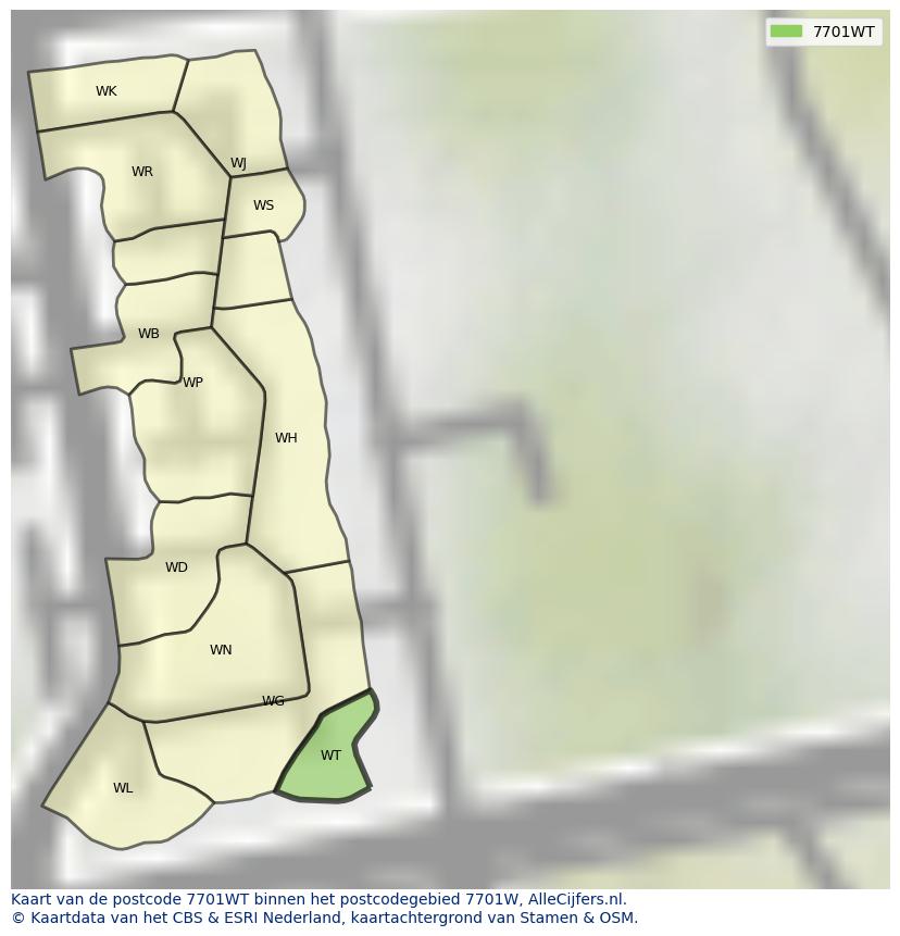 Afbeelding van het postcodegebied 7701 WT op de kaart.