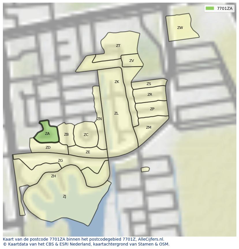 Afbeelding van het postcodegebied 7701 ZA op de kaart.
