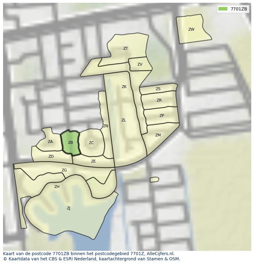 Afbeelding van het postcodegebied 7701 ZB op de kaart.