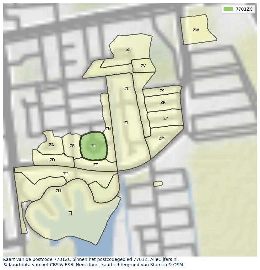 Afbeelding van het postcodegebied 7701 ZC op de kaart.