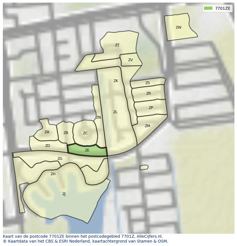 Afbeelding van het postcodegebied 7701 ZE op de kaart.