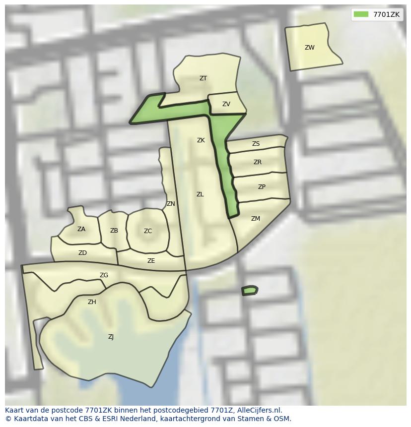 Afbeelding van het postcodegebied 7701 ZK op de kaart.