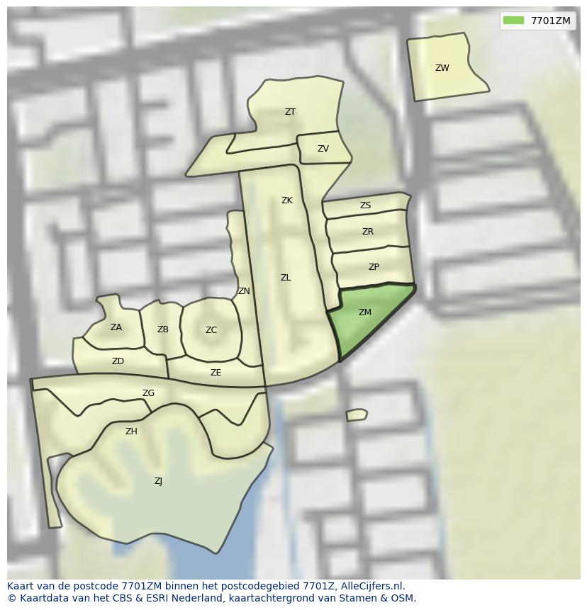 Afbeelding van het postcodegebied 7701 ZM op de kaart.