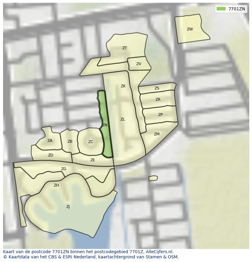 Afbeelding van het postcodegebied 7701 ZN op de kaart.