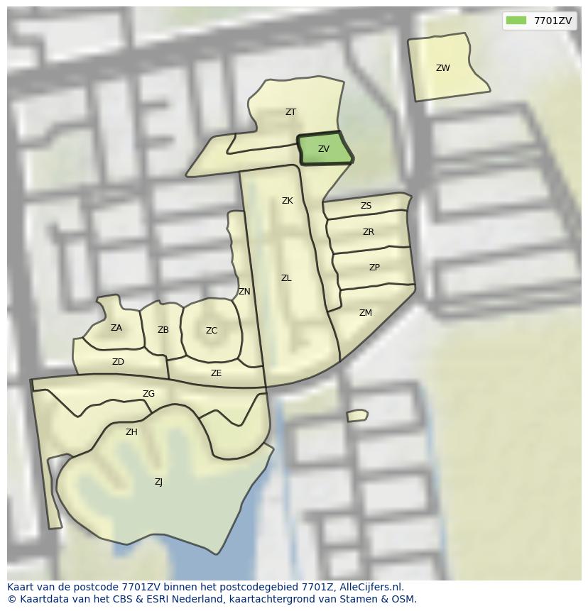Afbeelding van het postcodegebied 7701 ZV op de kaart.