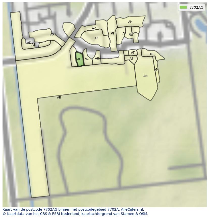 Afbeelding van het postcodegebied 7702 AG op de kaart.