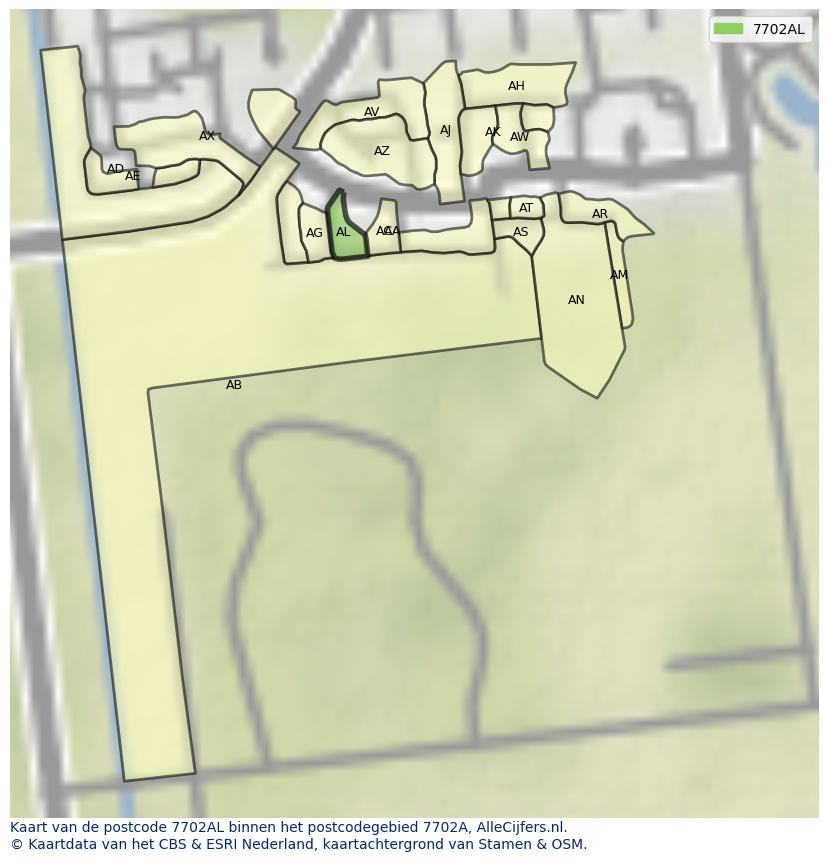Afbeelding van het postcodegebied 7702 AL op de kaart.