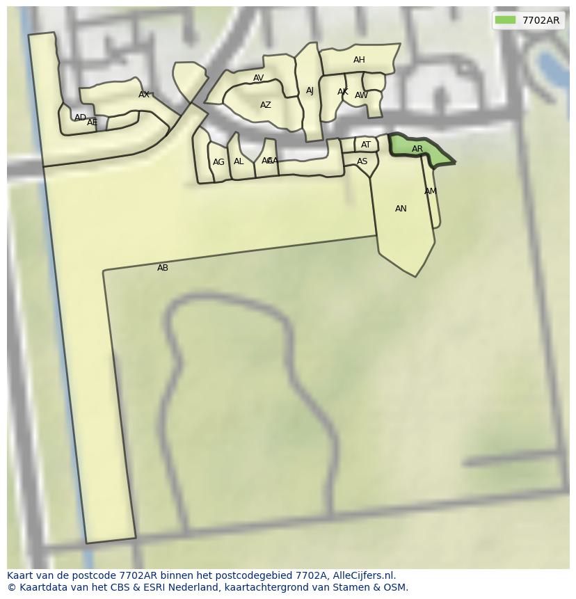 Afbeelding van het postcodegebied 7702 AR op de kaart.