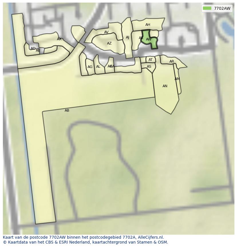 Afbeelding van het postcodegebied 7702 AW op de kaart.