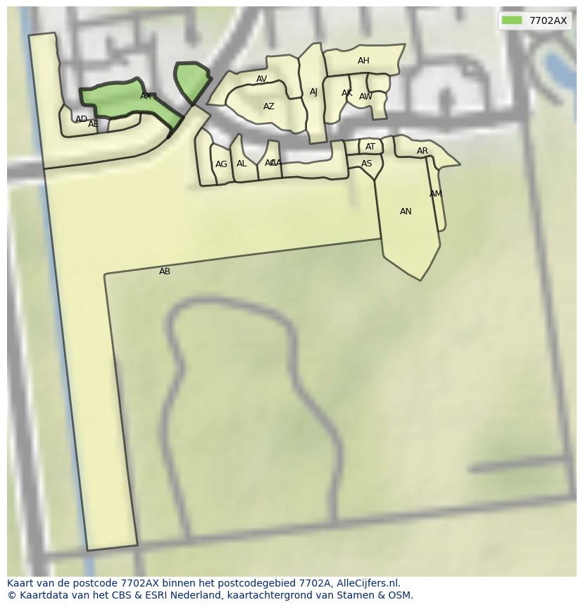 Afbeelding van het postcodegebied 7702 AX op de kaart.