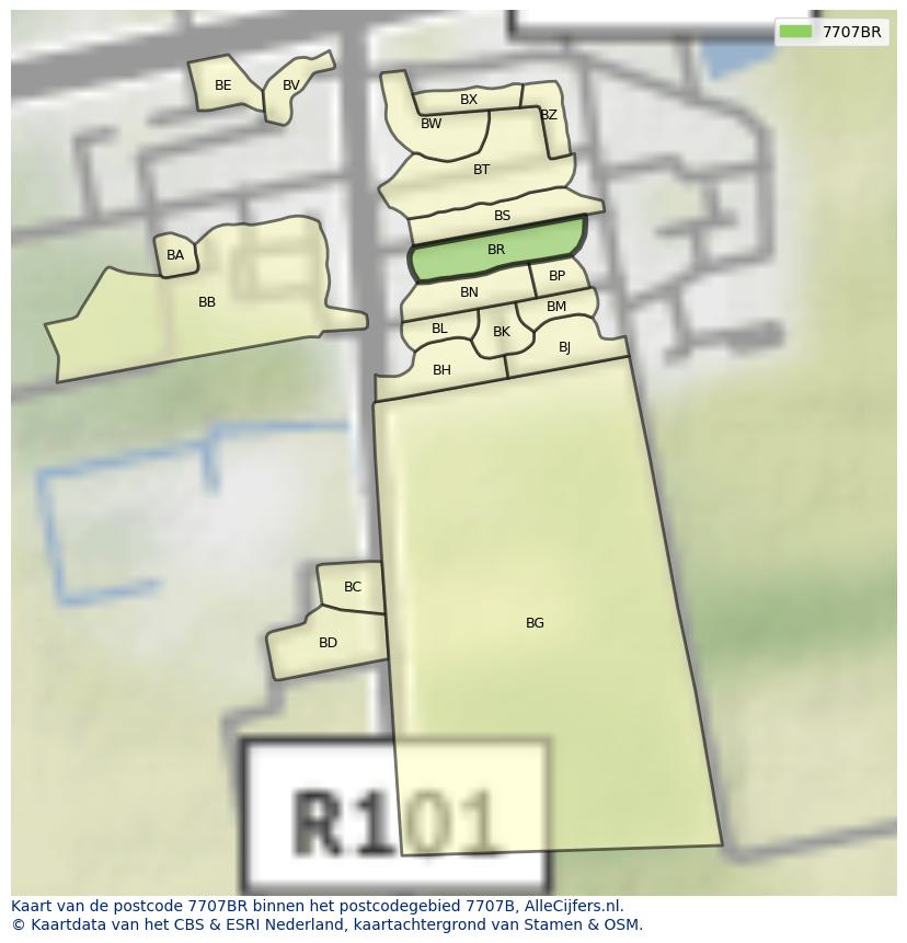 Afbeelding van het postcodegebied 7707 BR op de kaart.