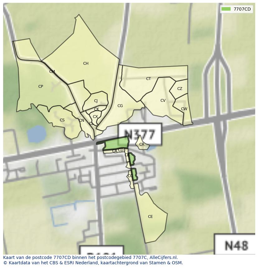 Afbeelding van het postcodegebied 7707 CD op de kaart.