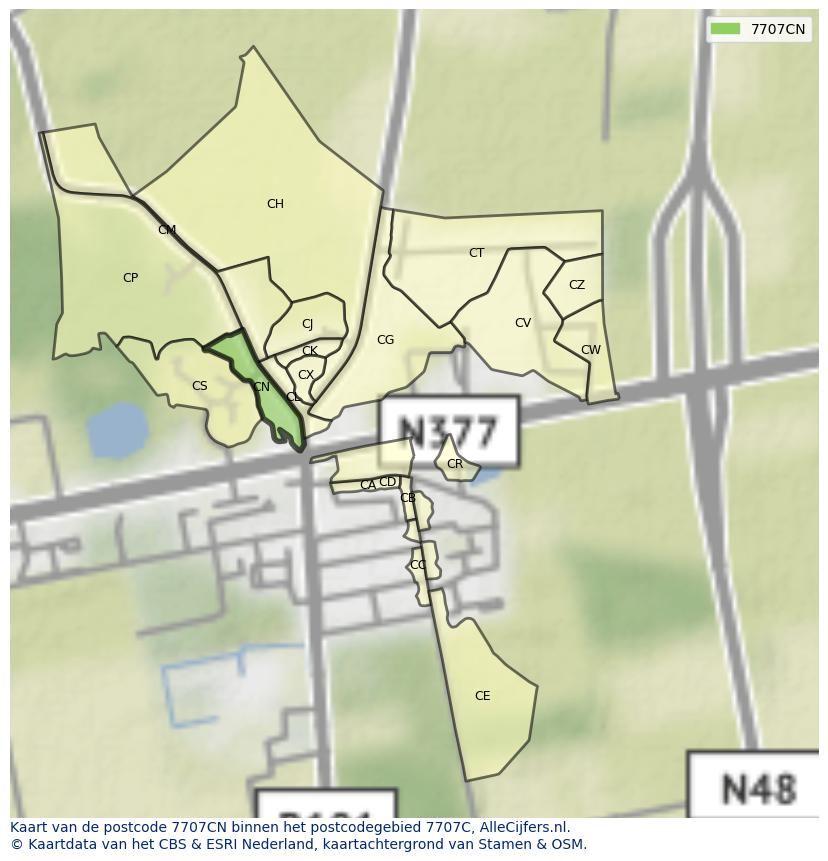 Afbeelding van het postcodegebied 7707 CN op de kaart.