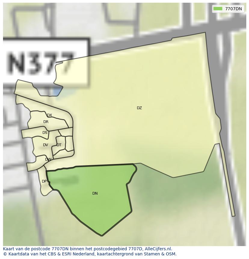 Afbeelding van het postcodegebied 7707 DN op de kaart.