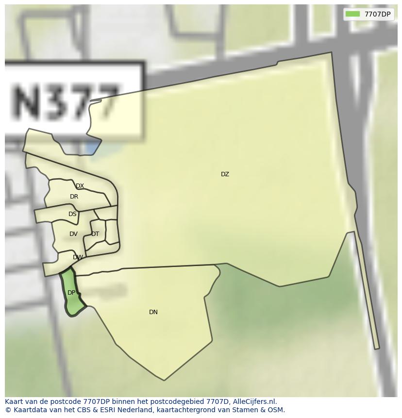 Afbeelding van het postcodegebied 7707 DP op de kaart.