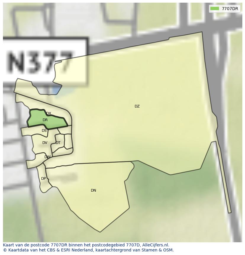 Afbeelding van het postcodegebied 7707 DR op de kaart.