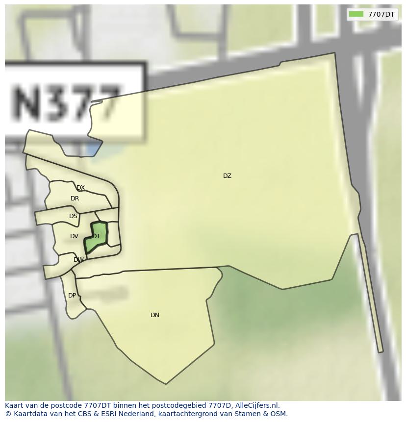 Afbeelding van het postcodegebied 7707 DT op de kaart.
