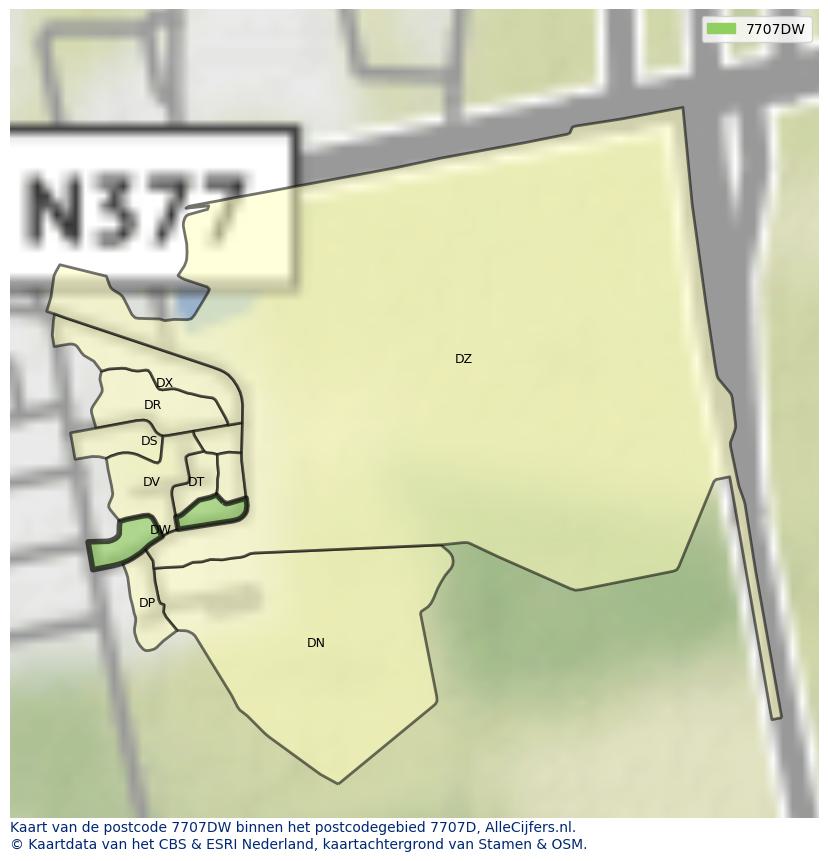 Afbeelding van het postcodegebied 7707 DW op de kaart.