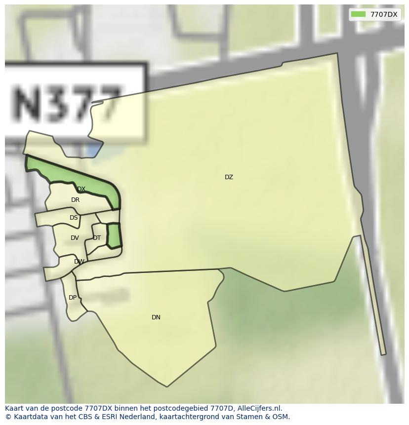 Afbeelding van het postcodegebied 7707 DX op de kaart.