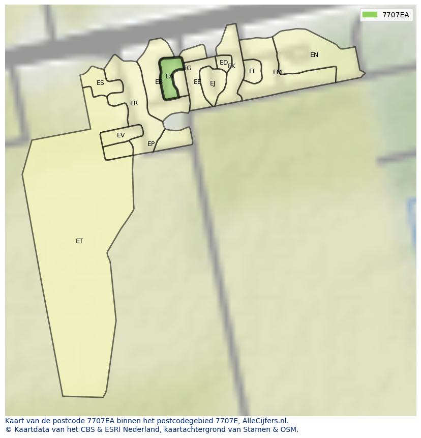 Afbeelding van het postcodegebied 7707 EA op de kaart.