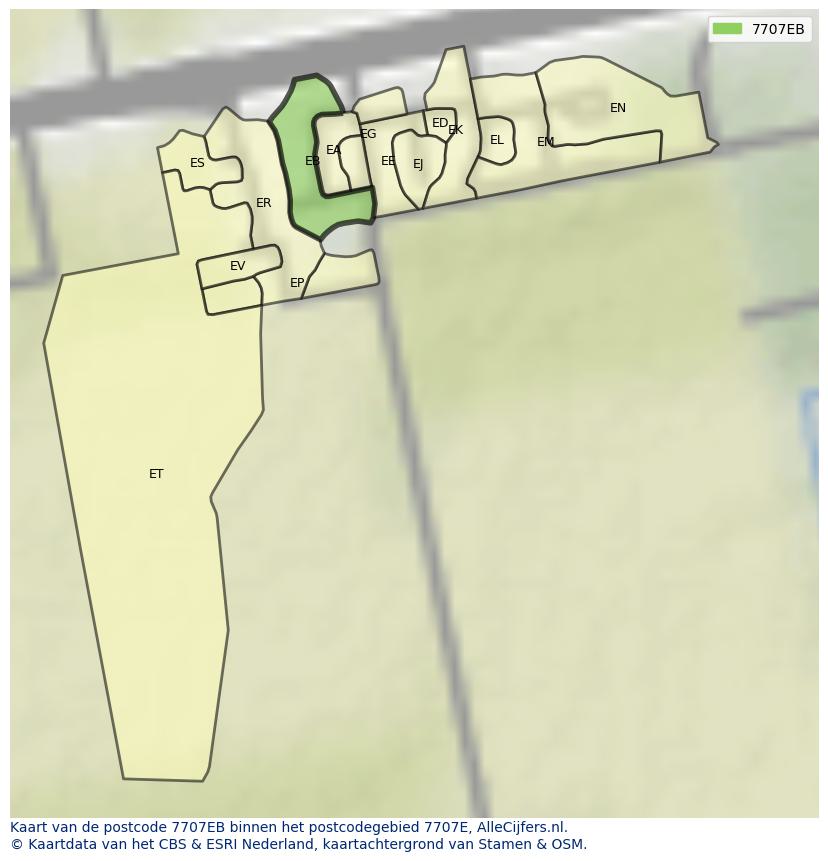 Afbeelding van het postcodegebied 7707 EB op de kaart.