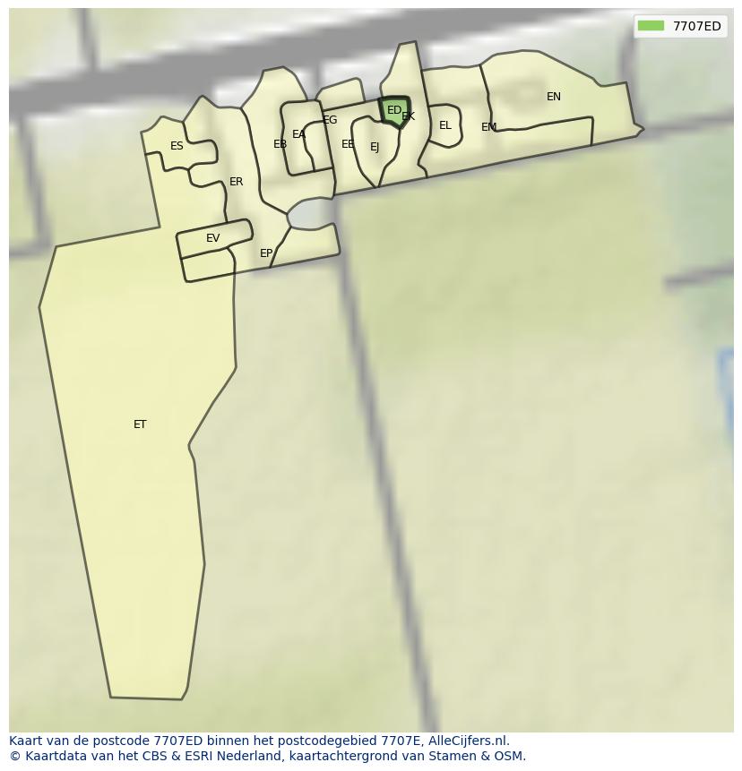 Afbeelding van het postcodegebied 7707 ED op de kaart.