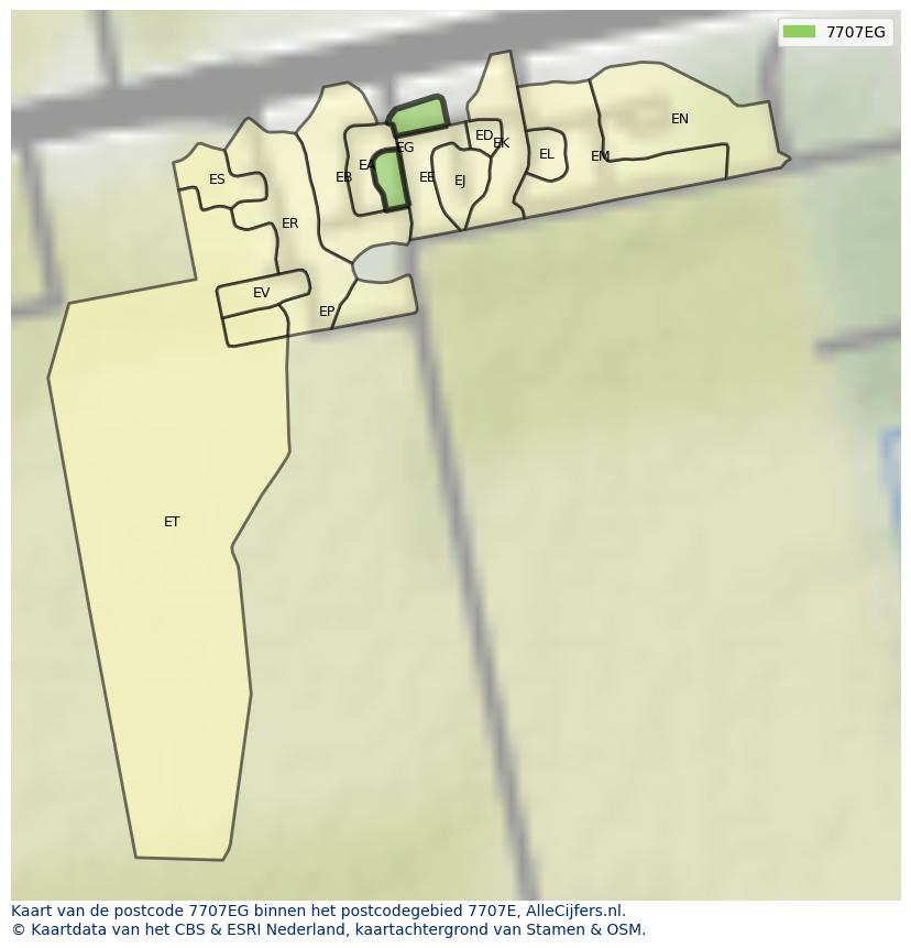 Afbeelding van het postcodegebied 7707 EG op de kaart.